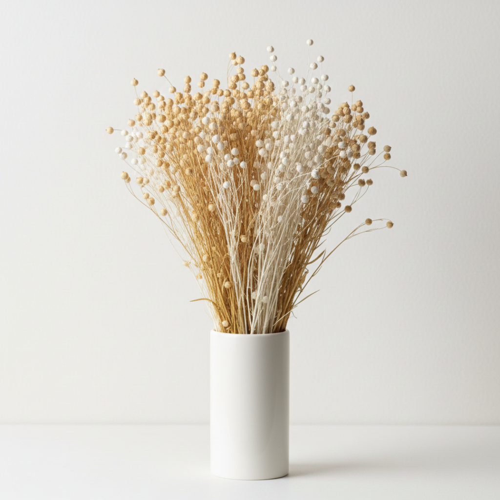 Sušený Len Natur – přírodní dekorace s jemnými květy pro rustikální a minimalistická aranžmá